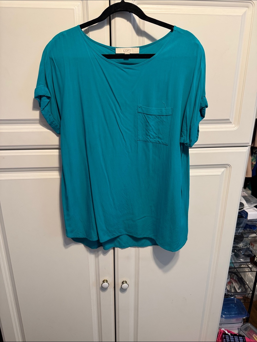 LOFT Teal Short Sleeve Pocket Shirt